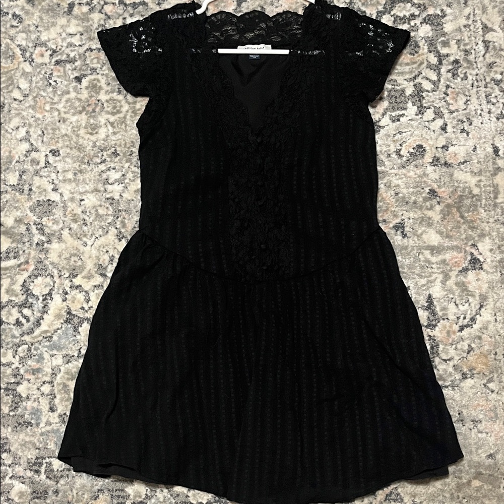 American Eagle Outfitters Black Lace-Trim Mini Dress